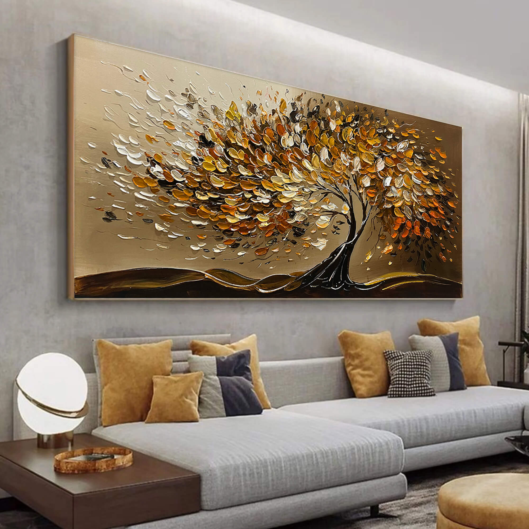 GOLDEN WHISPERS: Textured Golden Tree Impasto Oil Painting - Image 4
