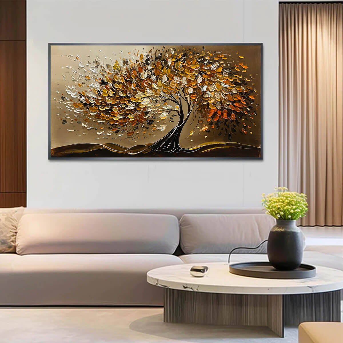 GOLDEN WHISPERS: Textured Golden Tree Impasto Oil Painting - Image 2