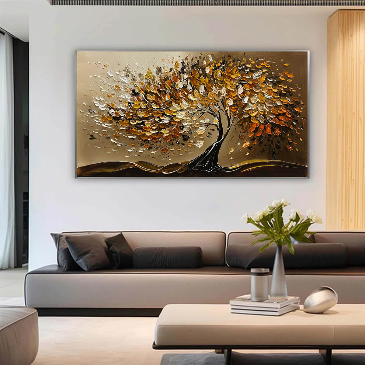 GOLDEN WHISPERS: Textured Golden Tree Impasto Oil Painting - Image 6