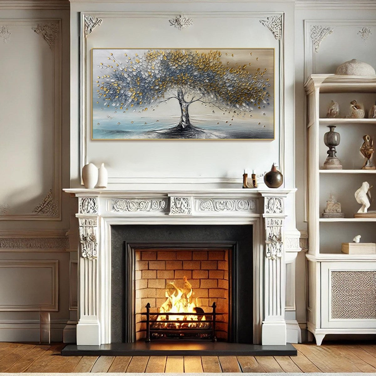 GOLDEN WHISPERS: Textured Tree Landscape Oil Painting - Image 6