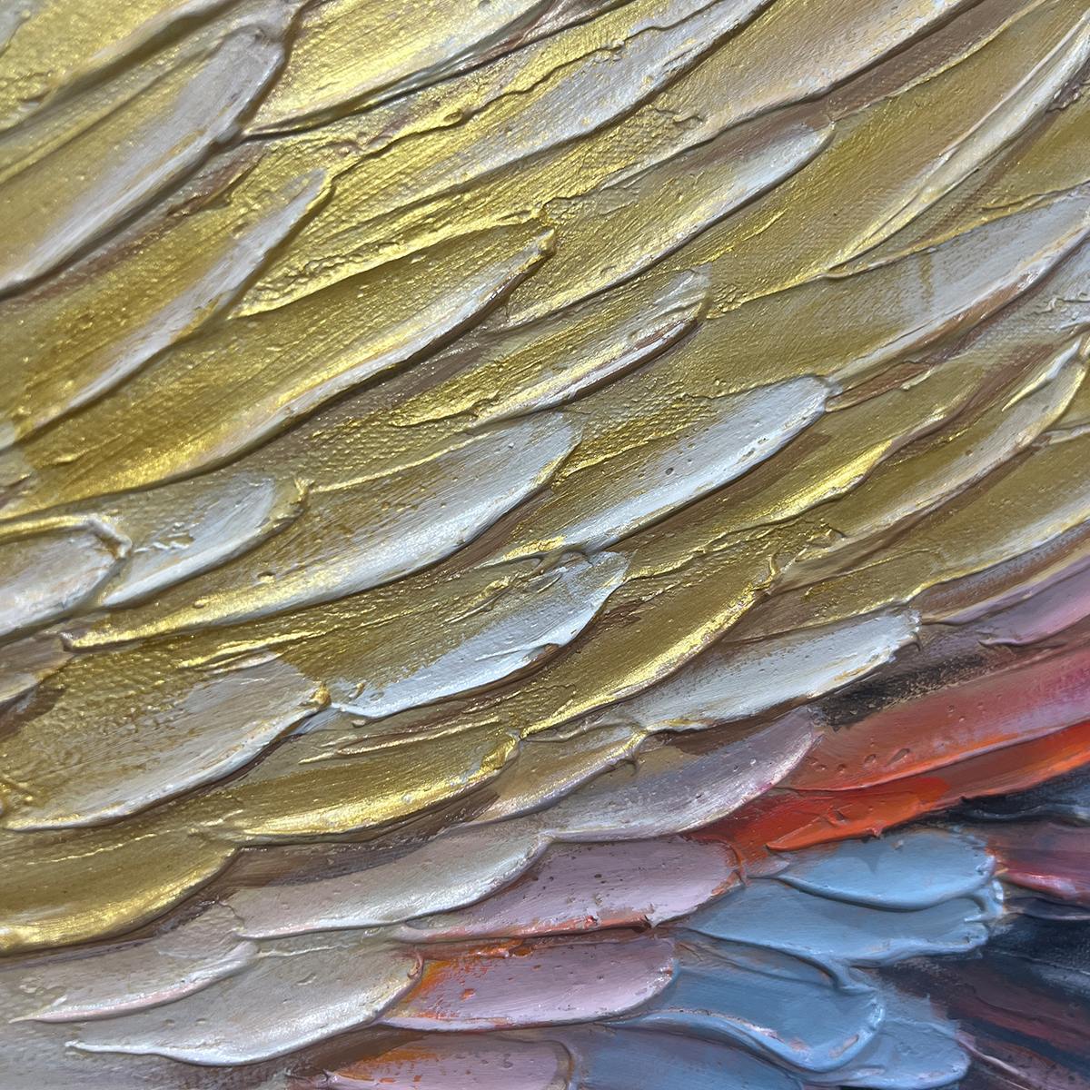 GOLDEN WINGS: Panoramic Angel Wings Painting, Textured Wall Art, Gold, Beige, Living Room, Bedroom - Image 5