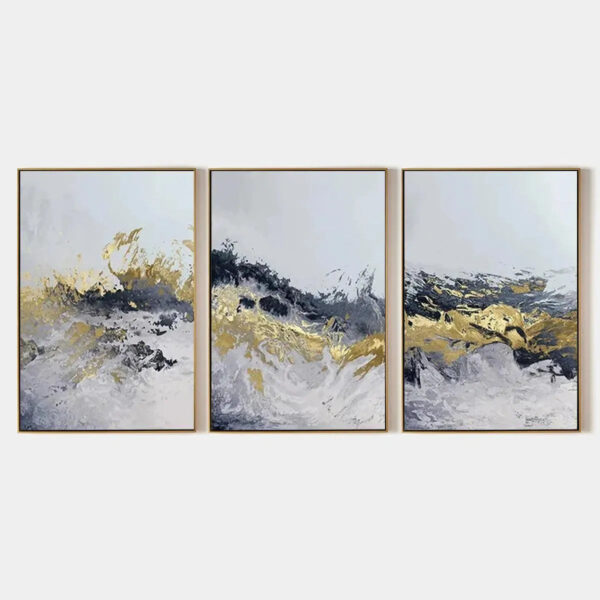 GOLD & GREY ABSTRACT TRIPTYCH: Abstract Painting Set of 3, Vertical Wall Art