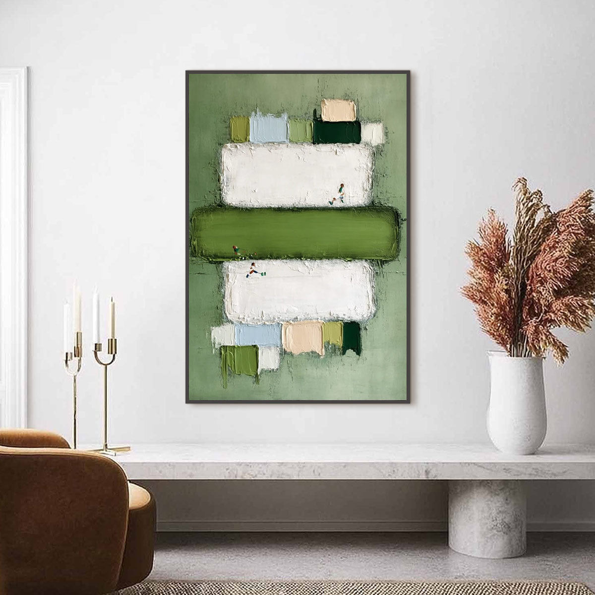 GREENFIELD ARENA: Textured Abstract Sports Painting with Minimalist Green Tones - Image 2