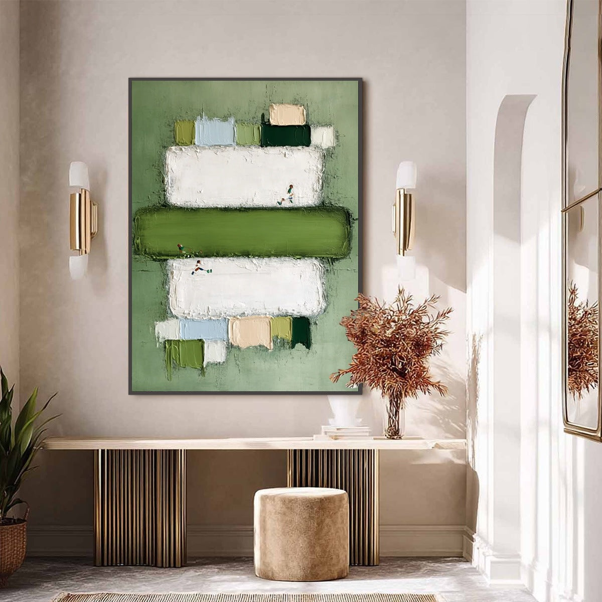 GREENFIELD ARENA: Textured Abstract Sports Painting with Minimalist Green Tones - Image 4