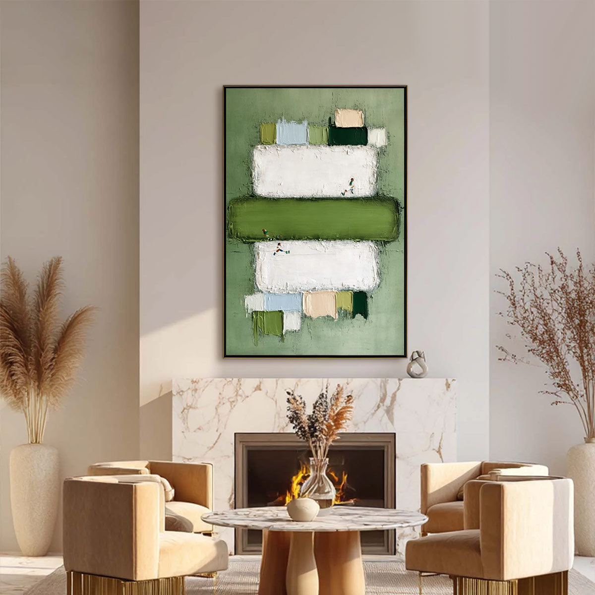 GREENFIELD ARENA: Textured Abstract Sports Painting with Minimalist Green Tones - Image 6