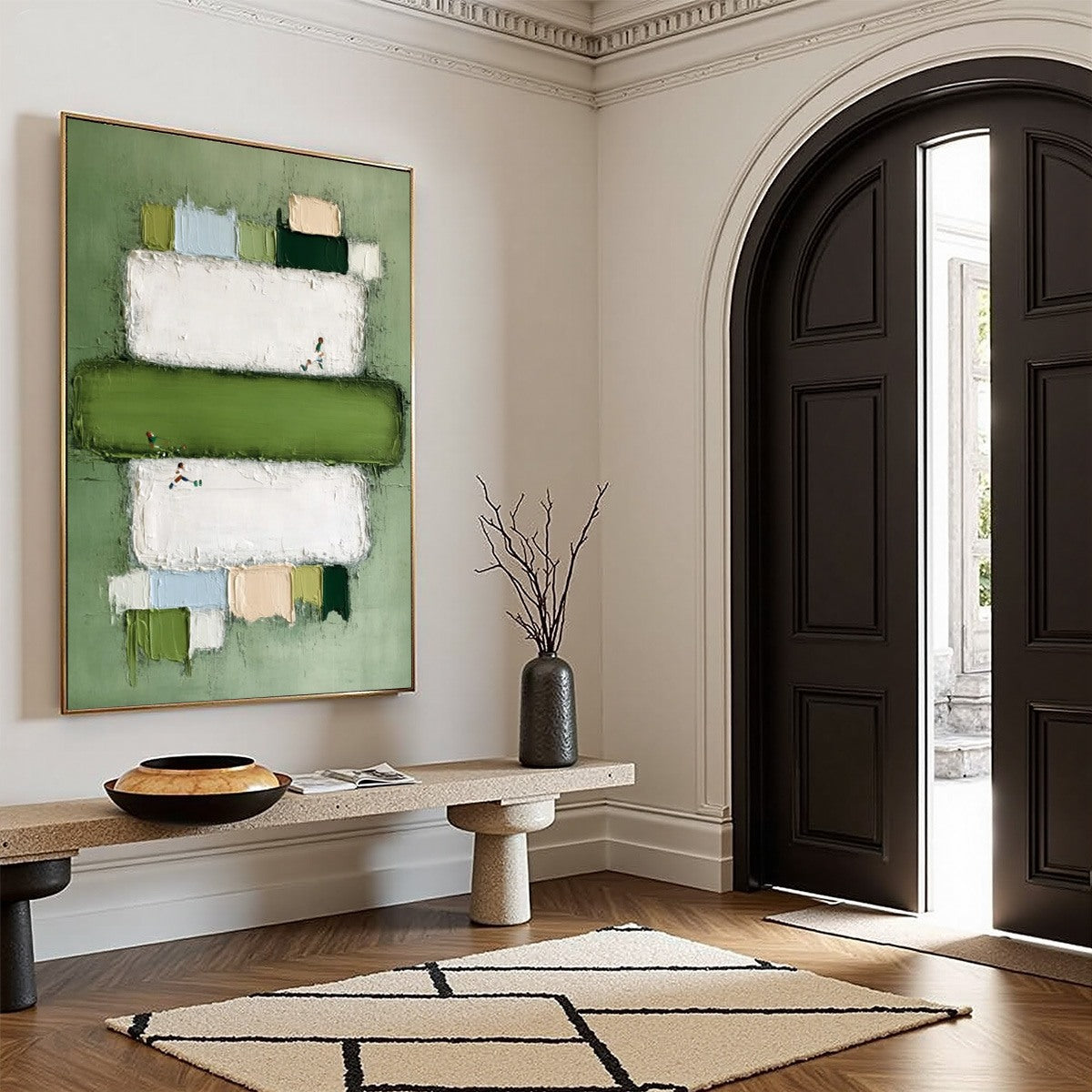 GREENFIELD ARENA: Textured Abstract Sports Painting with Minimalist Green Tones - Image 8