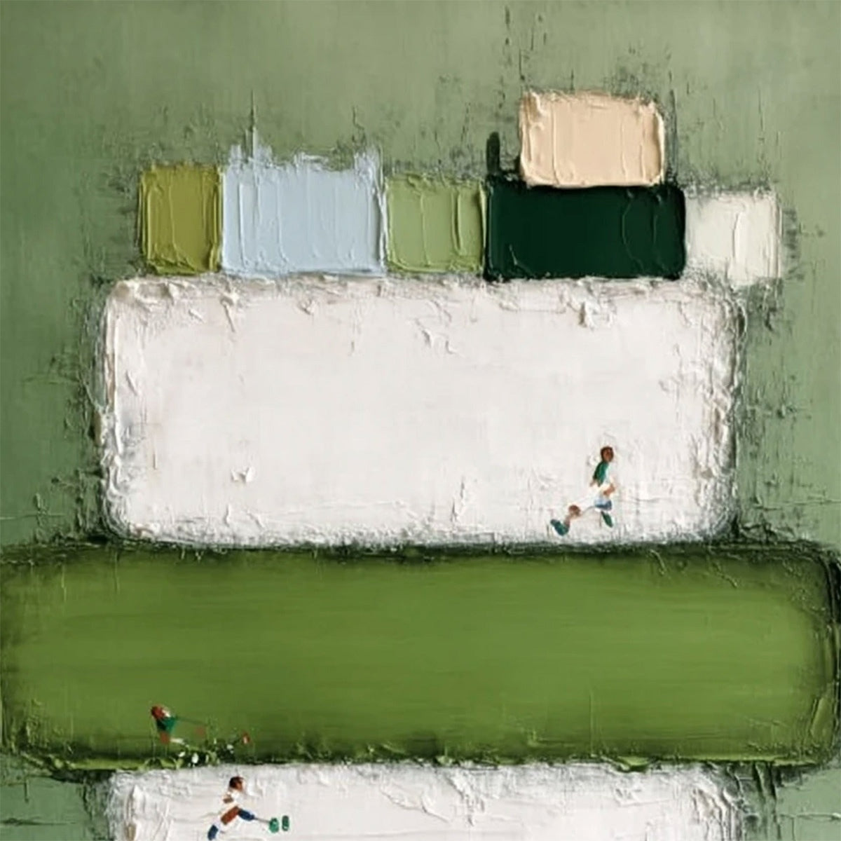 GREENFIELD ARENA: Textured Abstract Sports Painting with Minimalist Green Tones - Image 3
