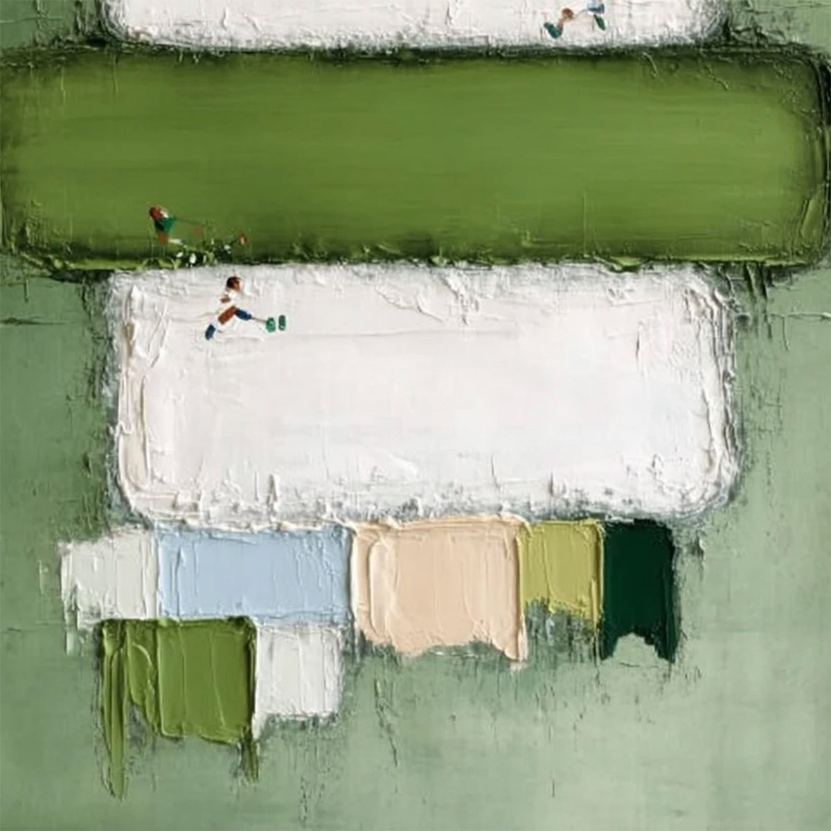 GREENFIELD ARENA: Textured Abstract Sports Painting with Minimalist Green Tones - Image 5
