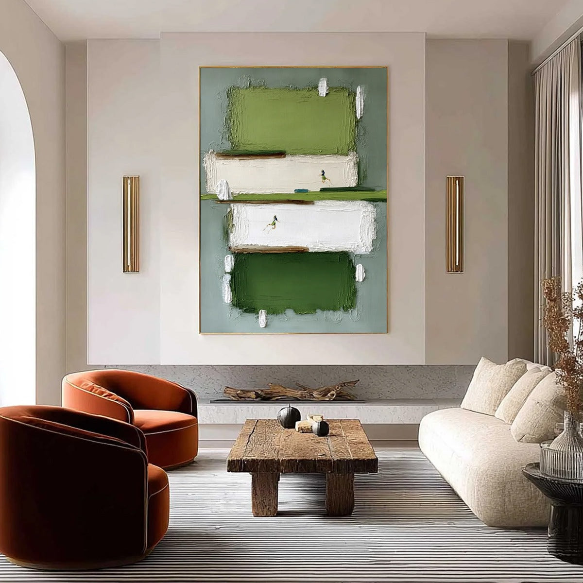 GREENFIELD DASH: Textured Abstract Sports Painting in Green and White - Image 2