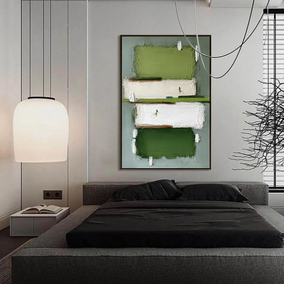 GREENFIELD DASH: Textured Abstract Sports Painting in Green and White - Image 4