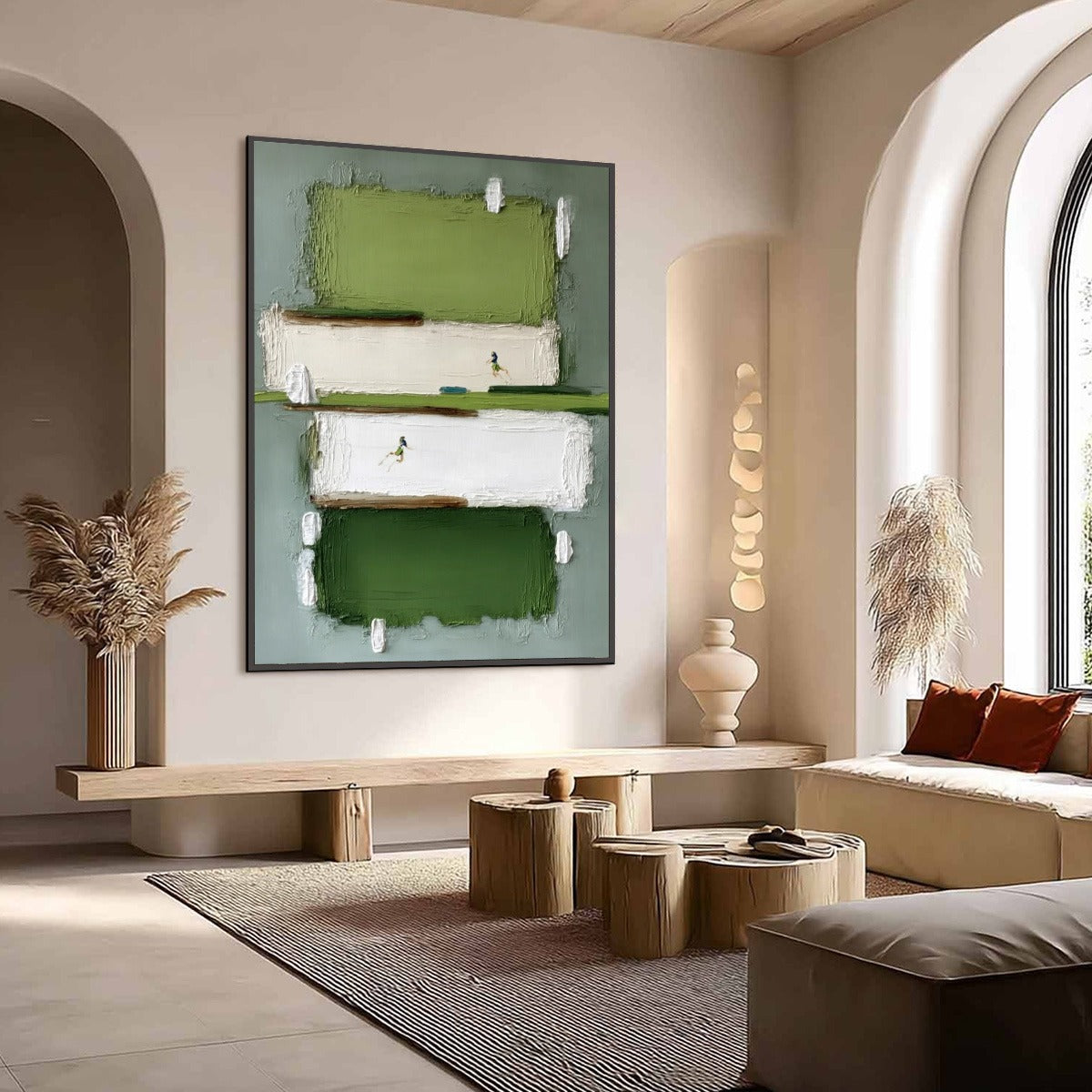 GREENFIELD DASH: Textured Abstract Sports Painting in Green and White - Image 7