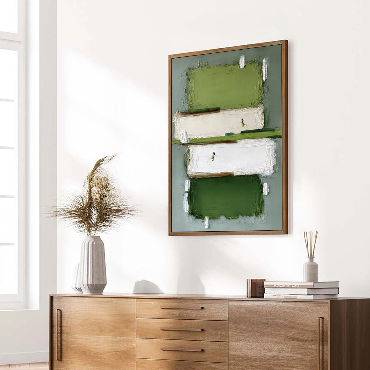 GREENFIELD DASH: Textured Abstract Sports Painting in Green and White - Image 8