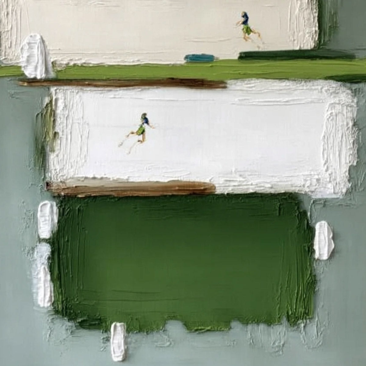 GREENFIELD DASH: Textured Abstract Sports Painting in Green and White - Image 5