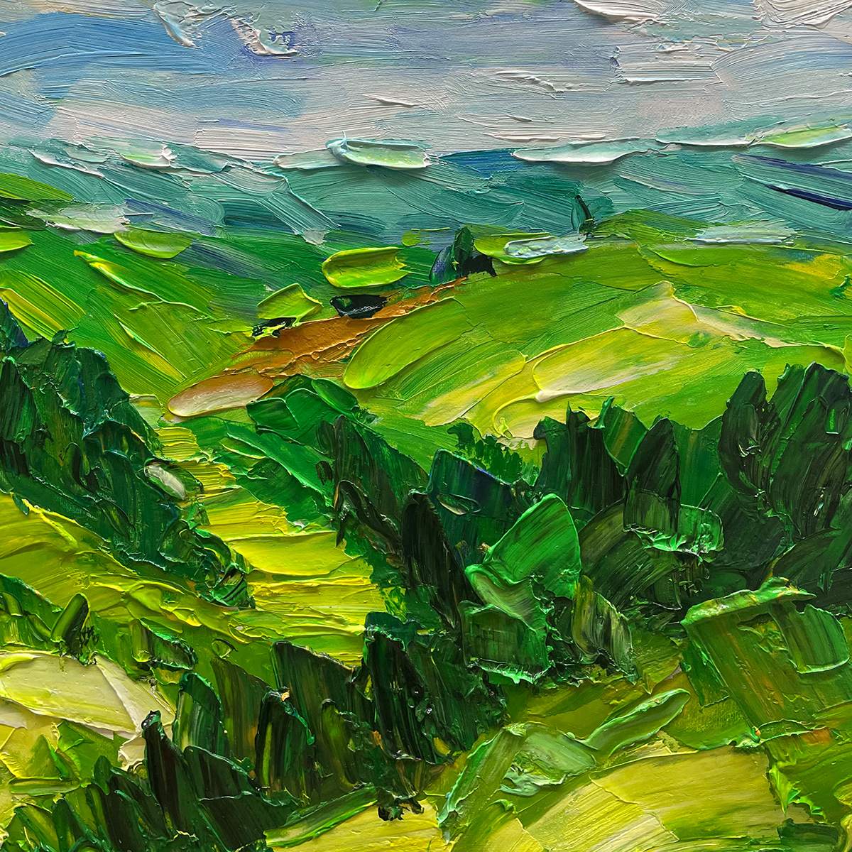 GREEN VALLEY VISTA: Textured Landscape Painting, Impasto Wall Art, Vertical Canvas, Nature Decor - Image 3