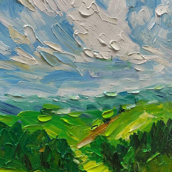 GREEN VALLEY VISTA: Textured Landscape Painting, Impasto Wall Art, Vertical Canvas, Nature Decor