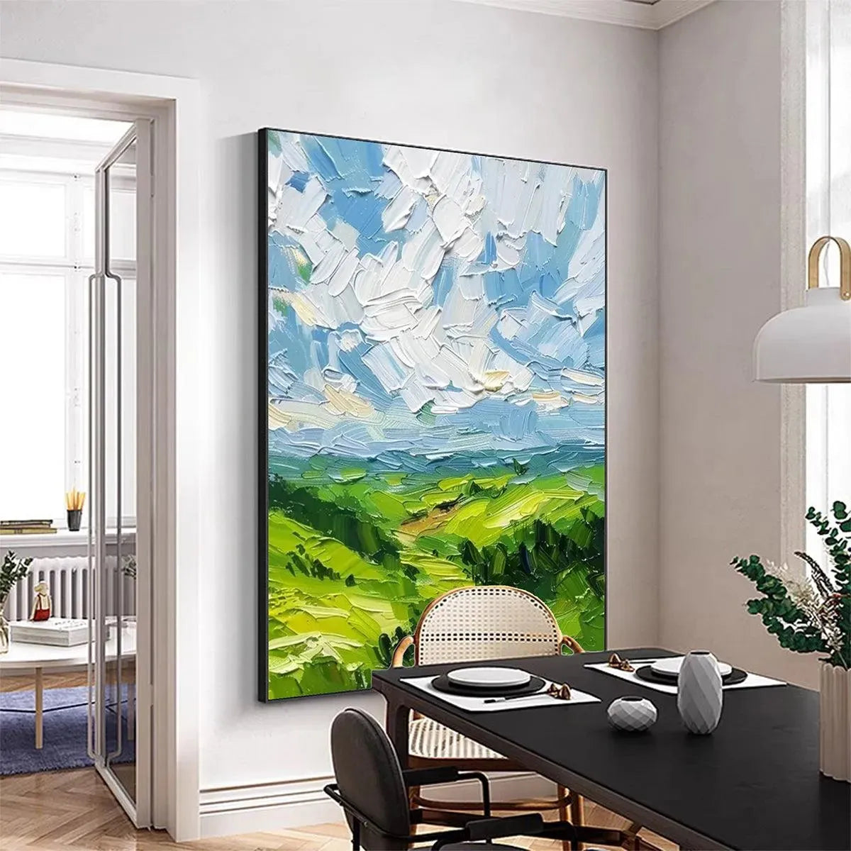GREEN VALLEY VISTA: Textured Landscape Painting, Impasto Wall Art, Vertical Canvas, Nature Decor - Image 4