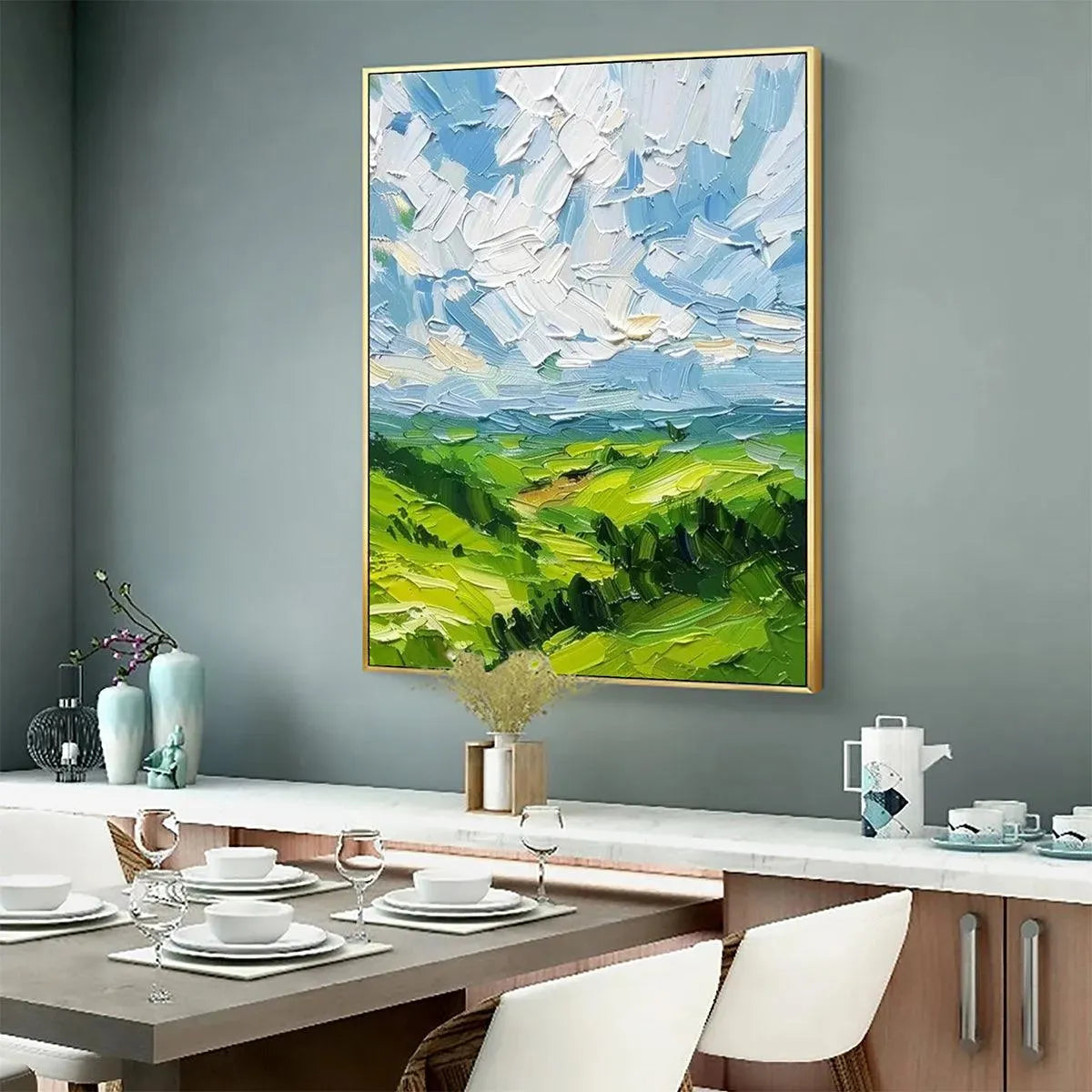 GREEN VALLEY VISTA: Textured Landscape Painting, Impasto Wall Art, Vertical Canvas, Nature Decor - Image 5
