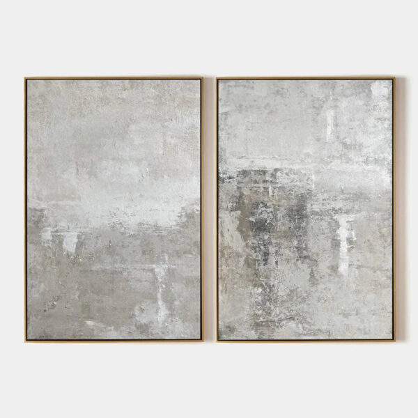 GREY ABSTRACT TEXTURED DIPTYCH: Textured Abstract Painting Set of 2, Vertical Wall Art