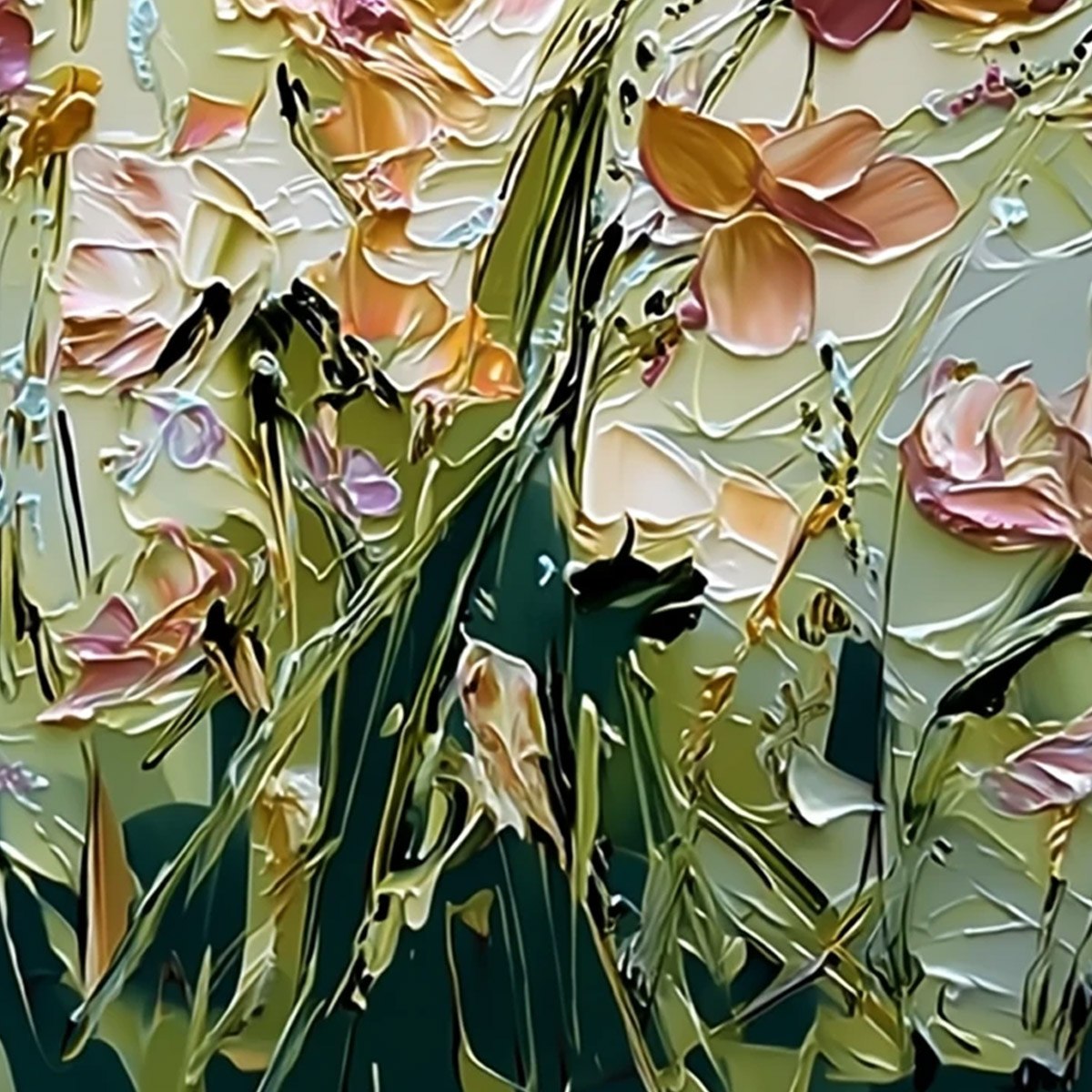 Garden Serenade Impasto Floral Painting | Textured Oil Wall Art - Image 5