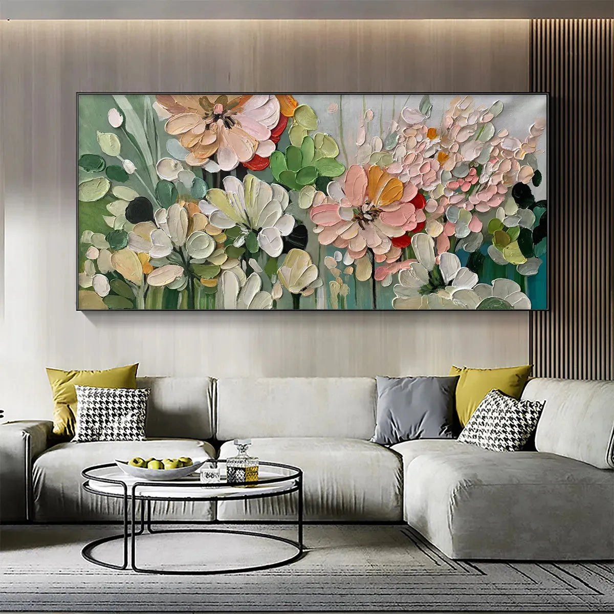 GARDEN DELIGHT: Textured Floral Painting, Impasto Palette Knife, Horizontal Canvas, Garden Wall Art - Image 2