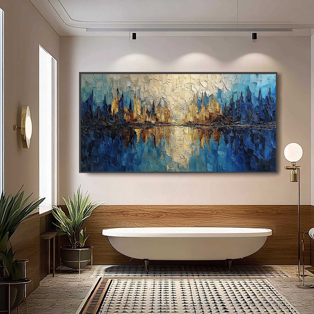 Golden Horizon Abstract Cityscape Textured Oil Painting Wall Art - Image 6