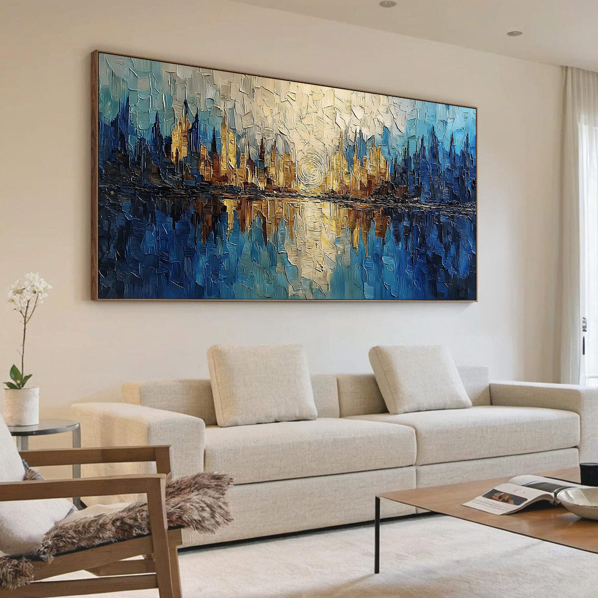Golden Horizon Abstract Cityscape Textured Oil Painting Wall Art - Image 7
