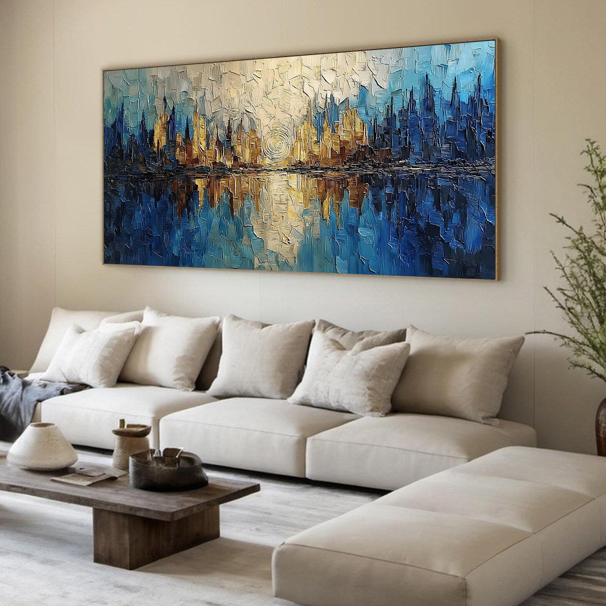 Golden Horizon Abstract Cityscape Textured Oil Painting Wall Art - Image 8