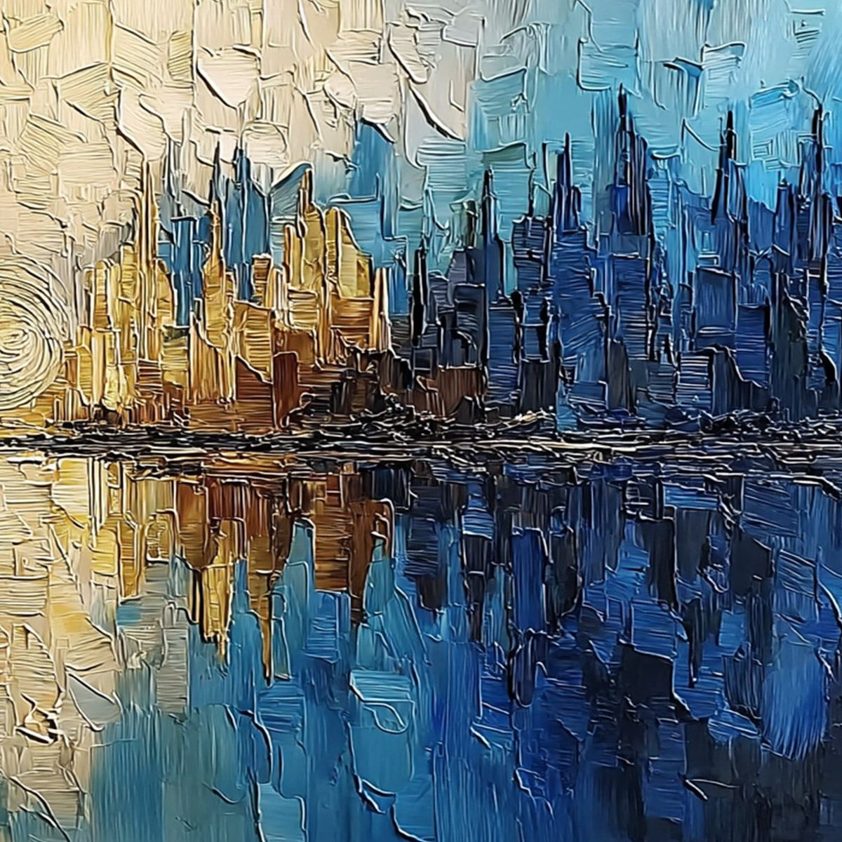 Golden Horizon Abstract Cityscape Textured Oil Painting Wall Art - Image 5