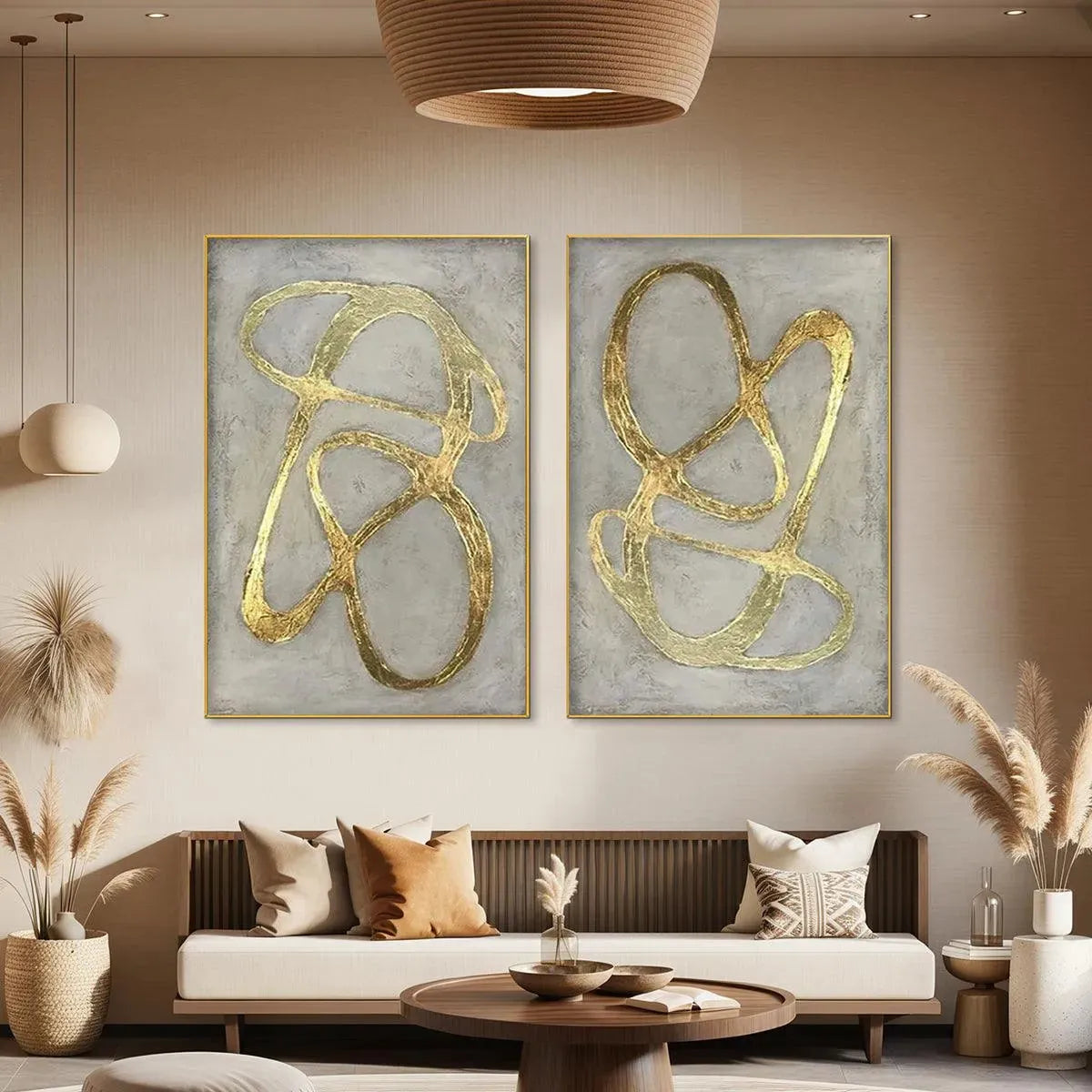GOLDEN ABSTRACT DIPTYCH: Abstract Painting Set of 2, Vertical Wall Art - Image 5