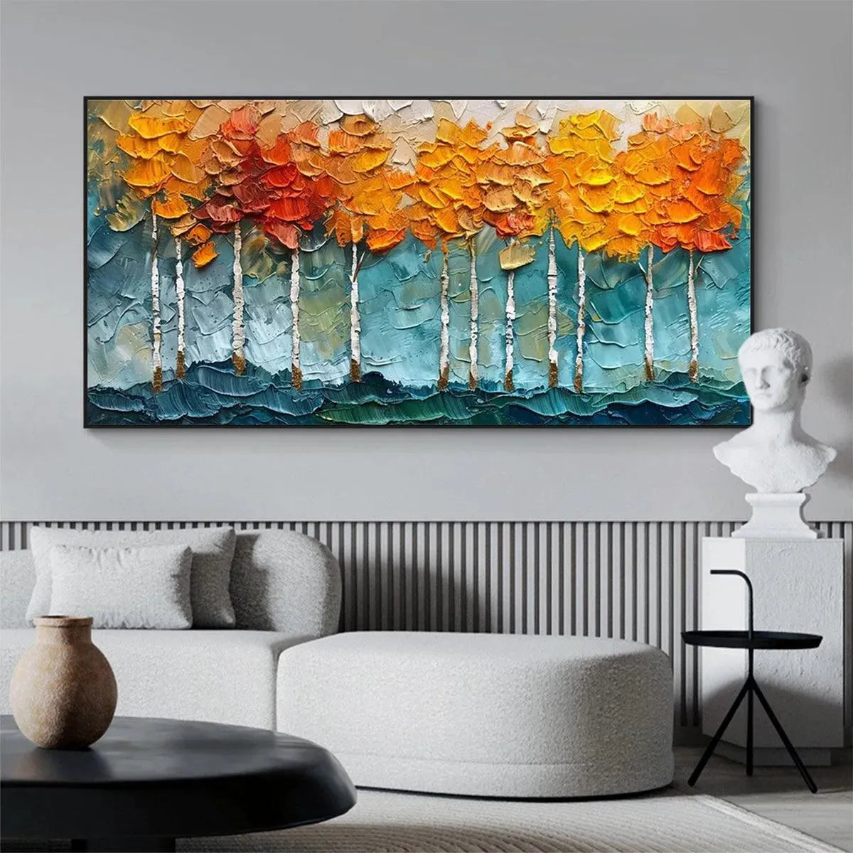 GOLDEN ASPEN: Textured Forest Painting, Impasto Wall Art, Horizontal Canvas, Autumn Decor - Image 2