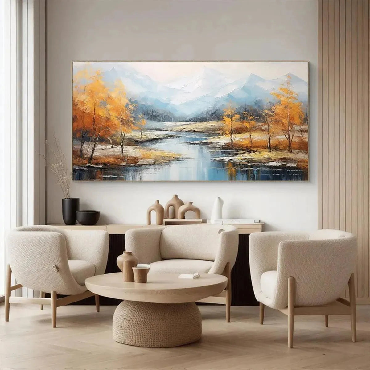 GOLDEN AUTUMN VALLEY: Traditional Landscape Painting in Yellow and Blue - Image 5