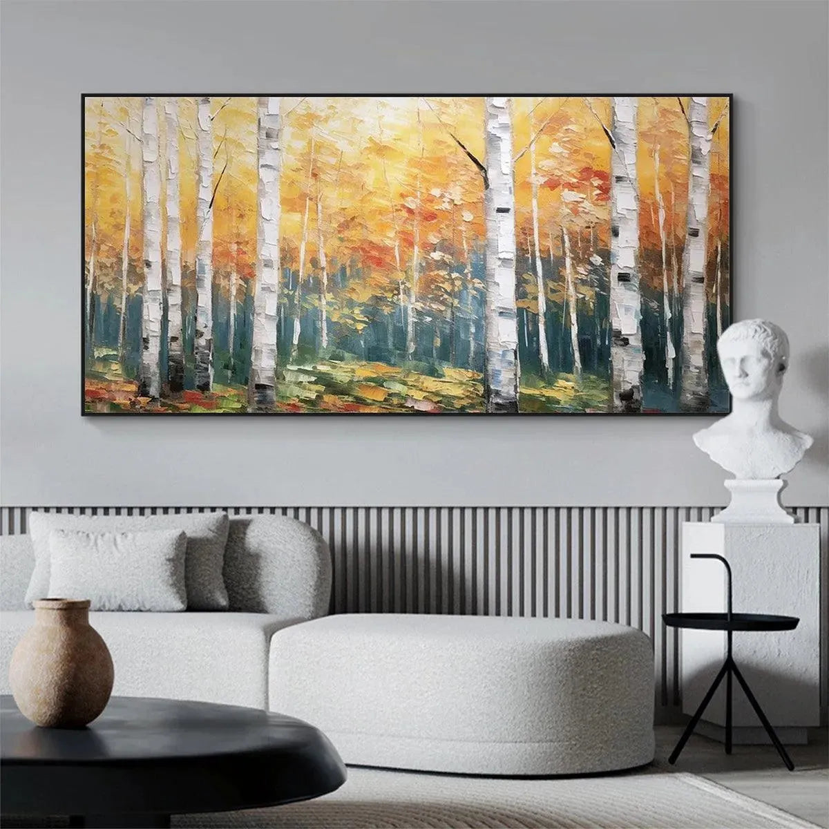 GOLDEN BIRCH GROVE: Forest Painting in Yellow and White - Image 8