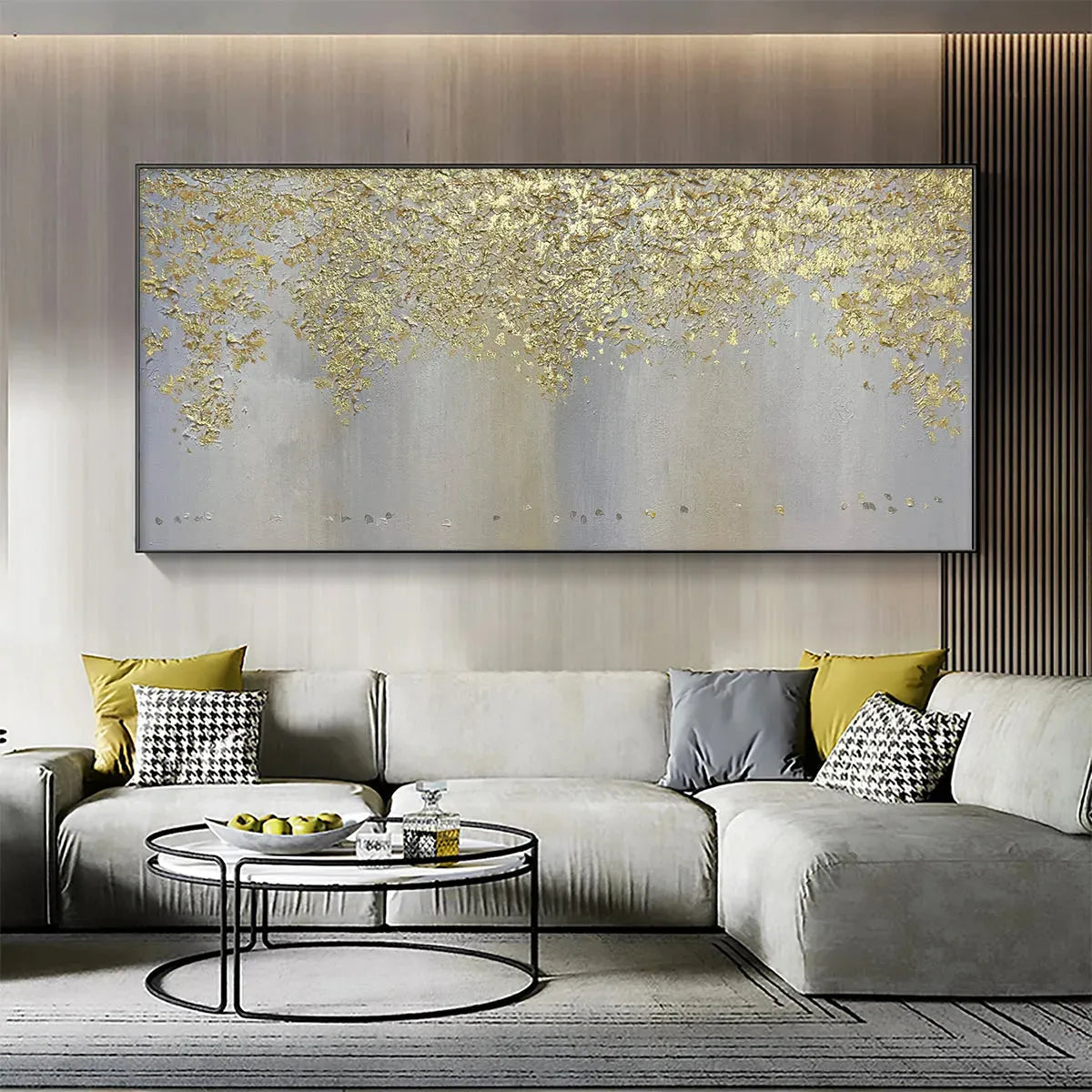 GOLDEN DRIZZLE: Gold Leaf Abstract Painting, Grey and Gold Wall Art, Horizontal Canvas, Modern Decor - Image 2