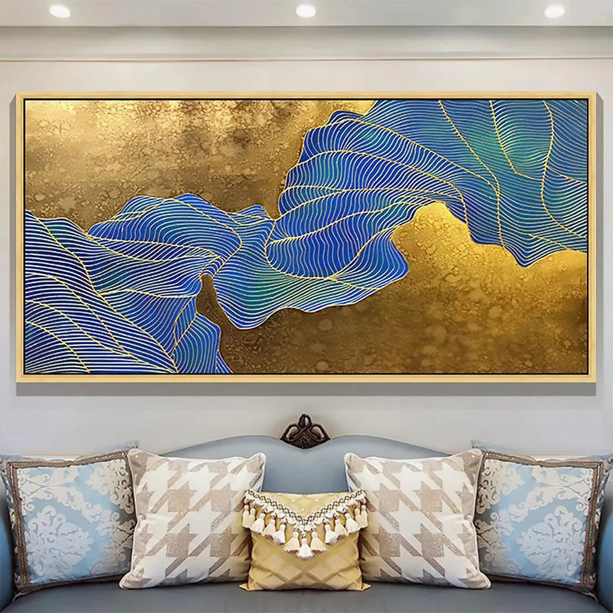 GOLDEN FLOW: Abstract Blue and Gold Oil Painting - Image 7