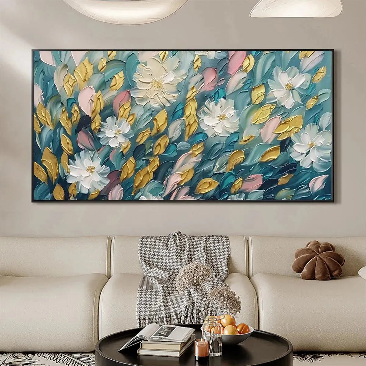 GOLDEN GARDEN: Textured Floral Painting in Teal and Gold - Image 4