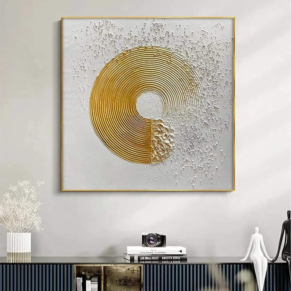 GOLDEN HARMONY: Textured Gold and White Abstract Painting, Square Wall Art - Image 8