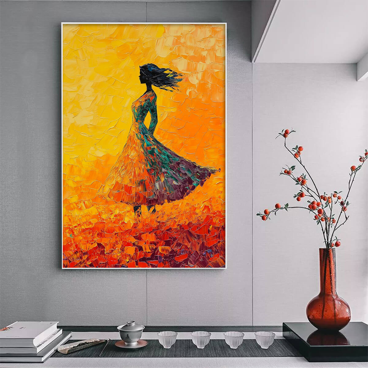 GOLDEN HOUR GRACE: Textured Impasto Figurative Oil Painting of Woman in Field - Image 4