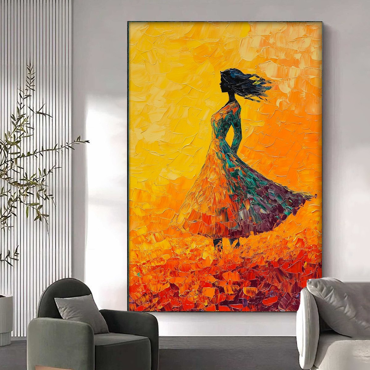 GOLDEN HOUR GRACE: Textured Impasto Figurative Oil Painting of Woman in Field - Image 5