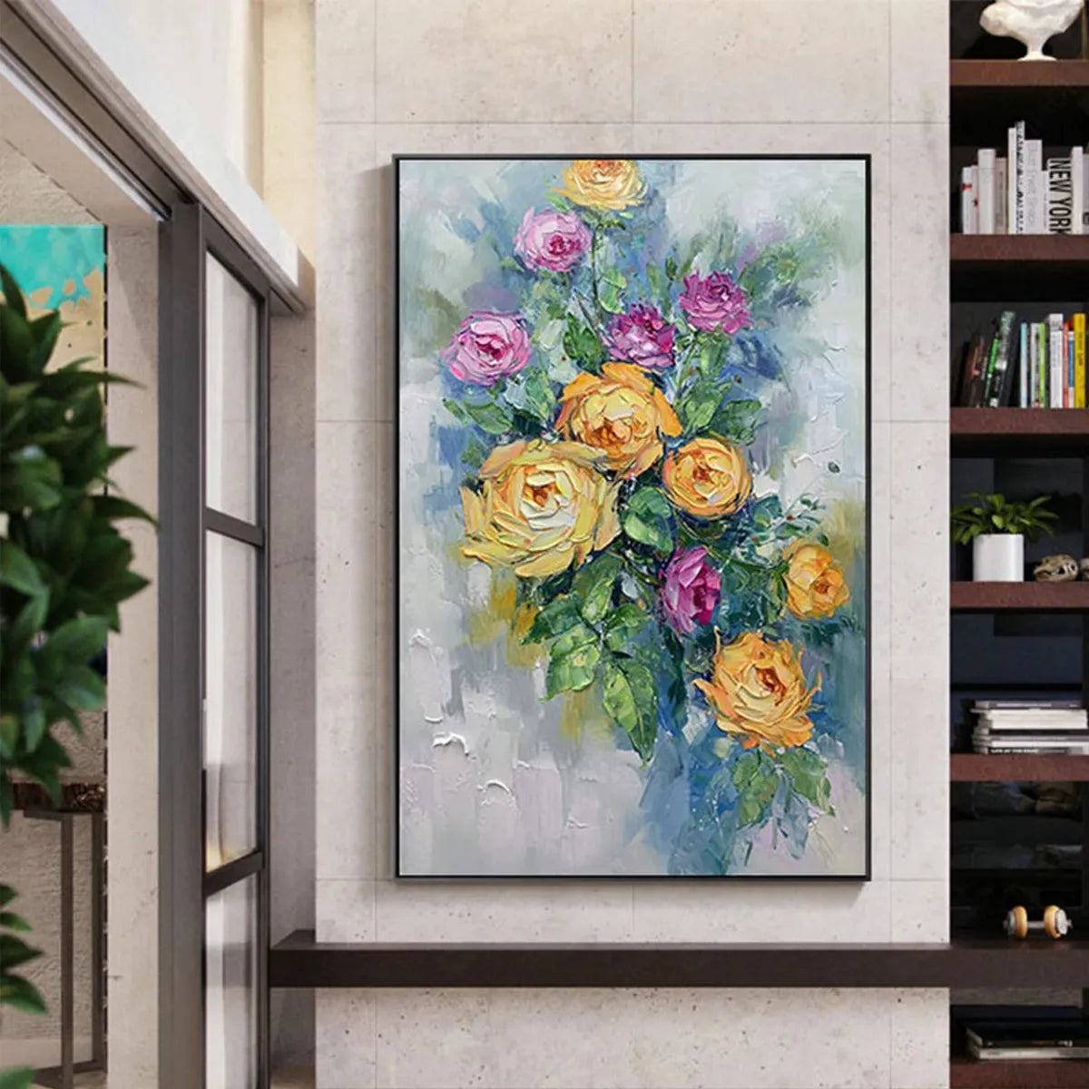 GOLDEN HOUR ROSES: Vertical Textured Floral Oil Painting on Canvas - Image 2