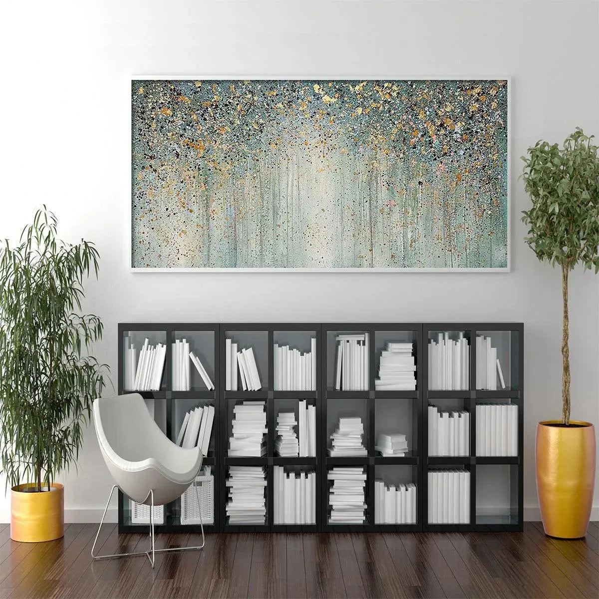 GOLDEN RAIN: Textured Abstract Landscape Painting in Green and Gold - Image 6