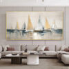 GOLDEN SAILBOATS: Textured Seascape Painting, Horizontal Wall Art