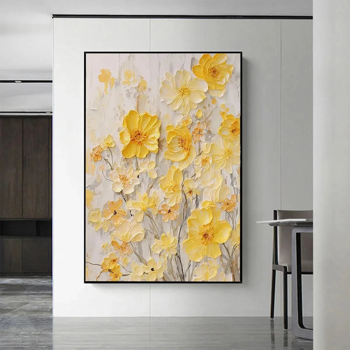 GOLDEN SUNFLOWERS: Textured Impasto Floral Painting in Yellow - Image 7
