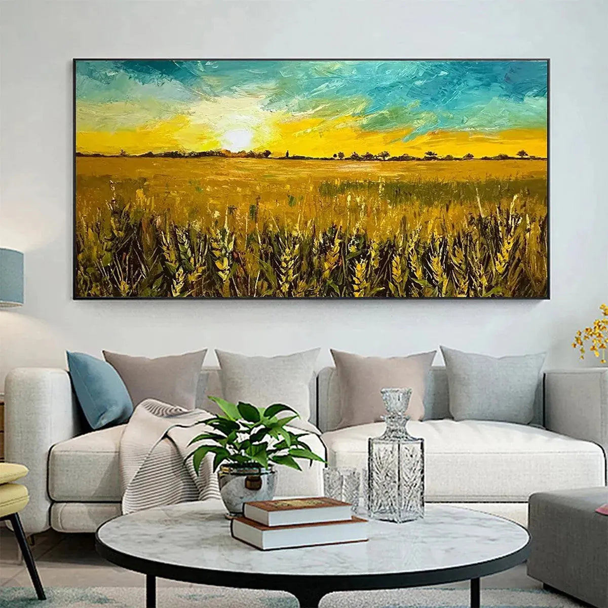 GOLDEN SUNSET FIELD: Landscape Painting of a Wheat Field at Sunset - Image 2