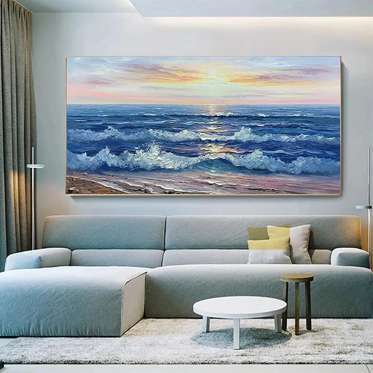 GOLDEN SUNSET SERENADE: Panoramic Ocean Sunset Painting - Image 8