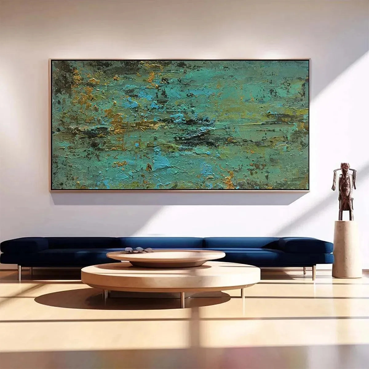 GOLDEN TIDE: Textured Abstract Painting in Teal and Gold - Image 2