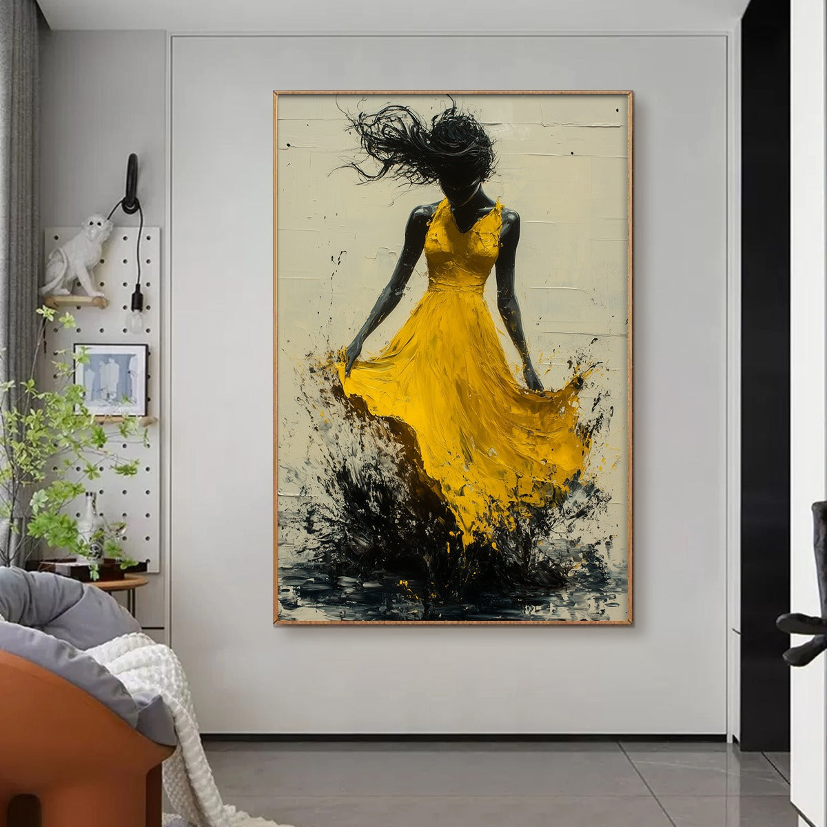 GOLDEN WHIRL: Textured Impasto Figurative Oil Painting of Woman in Yellow Dress - Image 5