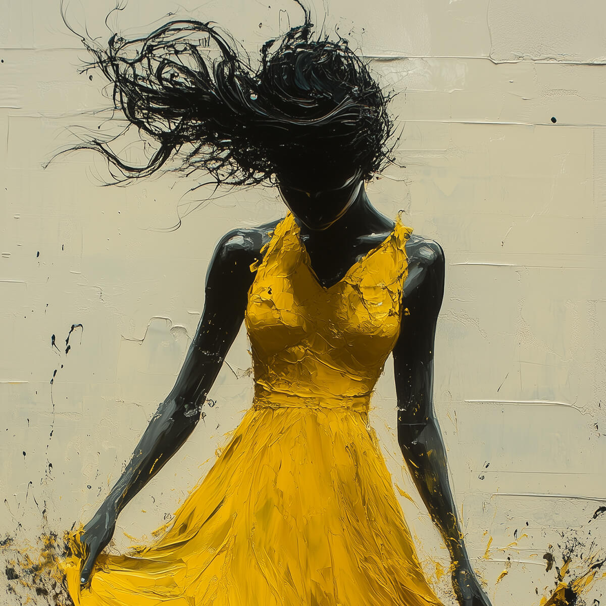 GOLDEN WHIRL: Textured Impasto Figurative Oil Painting of Woman in Yellow Dress - Image 6