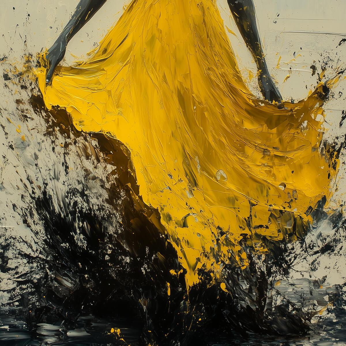 GOLDEN WHIRL: Textured Impasto Figurative Oil Painting of Woman in Yellow Dress - Image 7