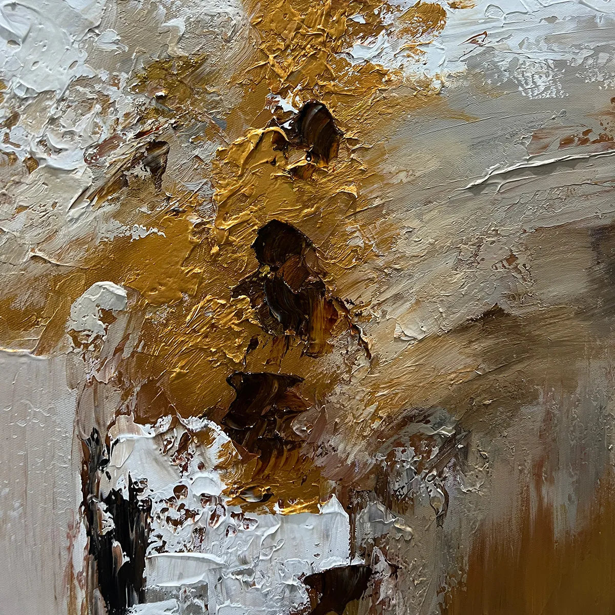 GOLDEN WHISPERS: Textured Abstract Painting in Beige, White, and Gold - Image 4