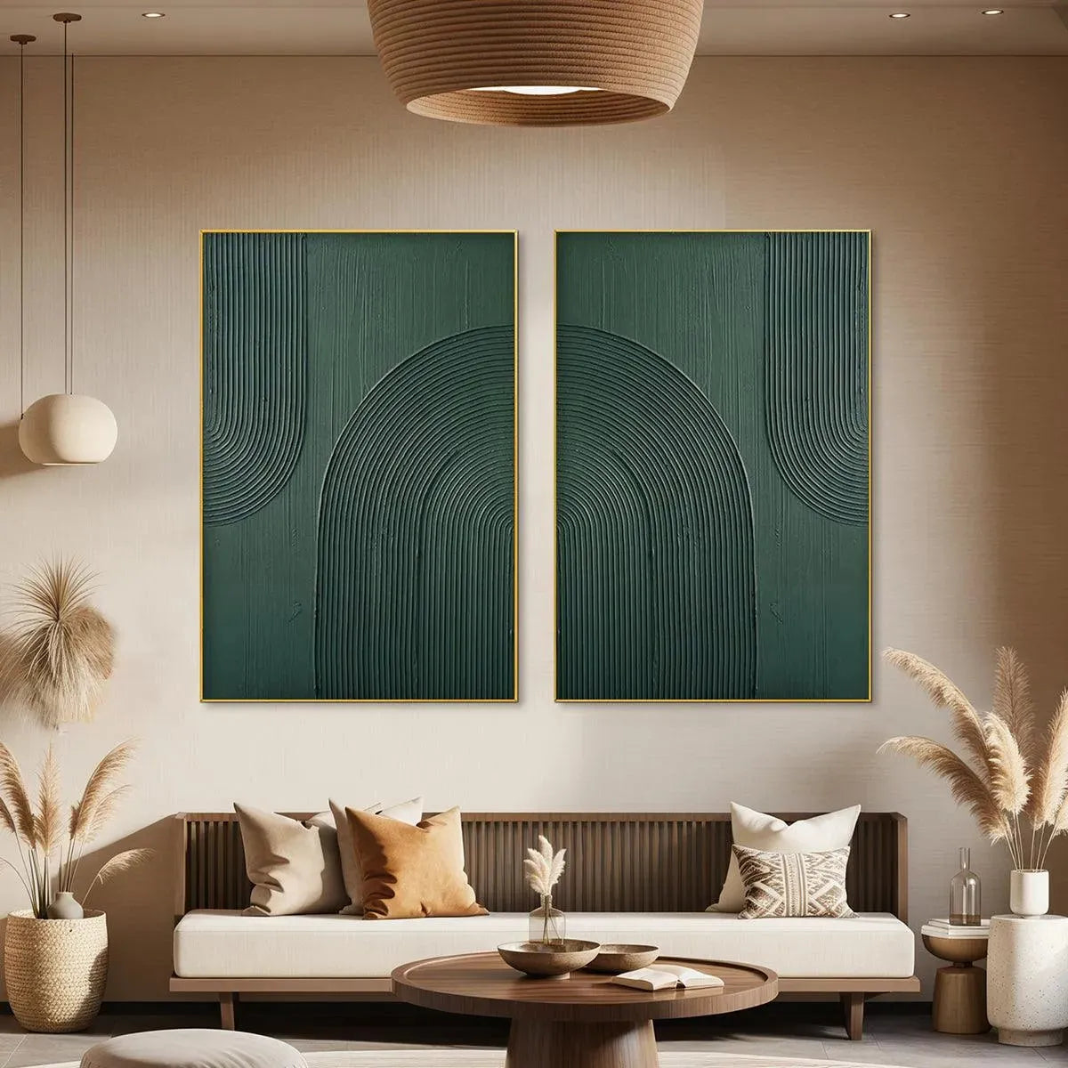 GREEN TEXTURED ARCHES DIPTYCH: Textured Abstract Painting Set of 2, Square Wall Art - Image 5